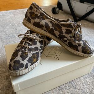 Charlotte Olympia Maria Leopard Linen Flat